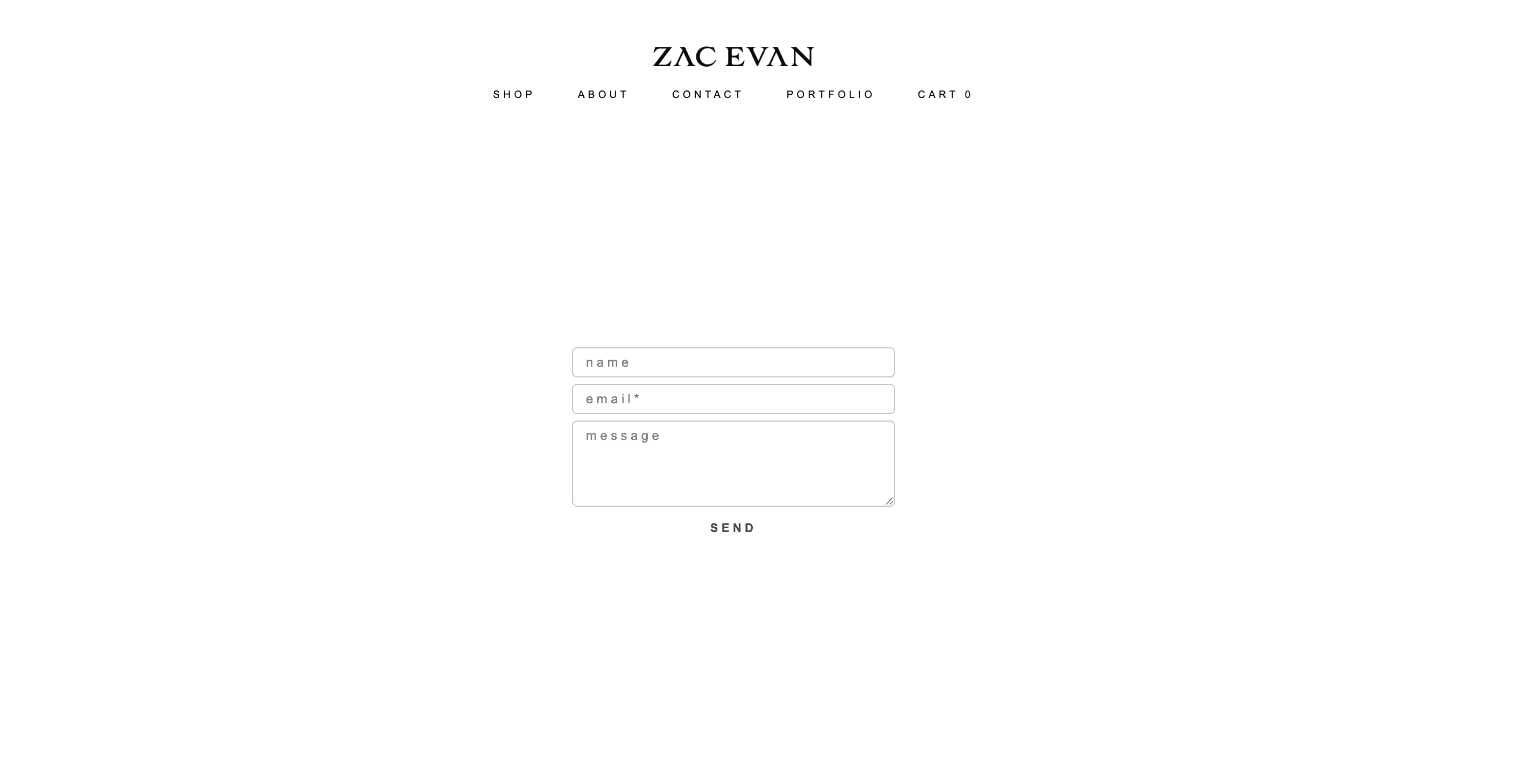 Zac Evan contact page with a simple inquiry form
